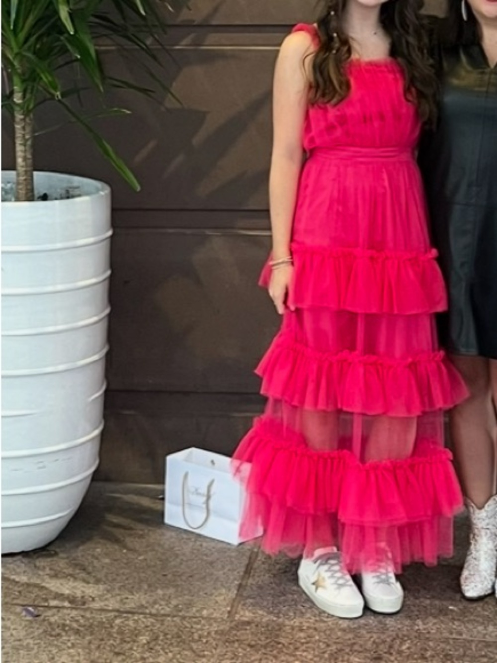 Hot Pink Tiered Tulle Maxi Dress by